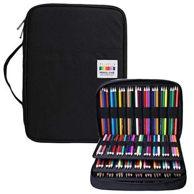 Afbeelding van BOMKEE Grote etui met 220 vakken voor kleurpennen, draagbaar, praktisch, tekenen, schilderen, schrijfwaren, meerlaags, waterdicht, volwassenen, zwart, zakorganizer