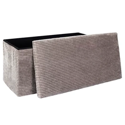 Afbeelding van Home Deco Factory Poef/hocker Cocoonen opvouwbaar stof taupe MDF/polyester 76 x 38 cm