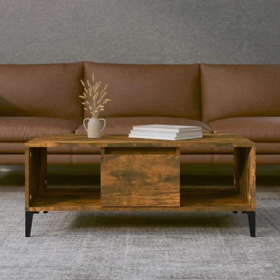 Afbeelding van Salontafel 90x50x36,5 cm bewerkt hout gerookt eikenkleurig