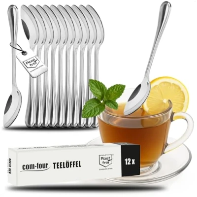 Afbeelding van COM FOUR® 12 x theelepel van roestvrij staal elegant bestek in eenvoudig design dessertlepel theeservies, 13,7 cm