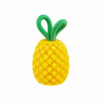 Afbeelding van Outward Hound Planet Dog kauwspeelgoed in de vorm van ananas en lekkernijen, duurzaam, interactief voor honden, geel