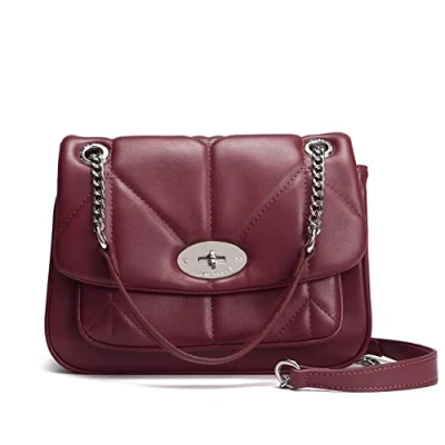Afbeelding van David Jones Gewatteerde schoudertas voor dames handtas kettingen schouders van kunstleer klaptas, tourniquet schooltas, middelgroot, elegant, modieus, chic, Bordeaux rood, Chique
