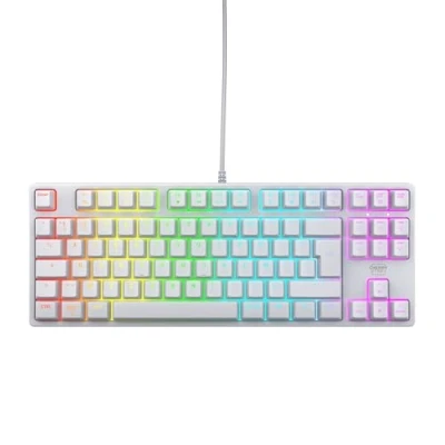 Afbeelding van CHERRY XTRFY K4V2 TKL, bekabeld gaming toetsenbord zonder numeriek toetsenblok, Franse lay out (AZERTY), aanpasbare RGB verlichting, mechanische schakelaars, MX2A RED, wit