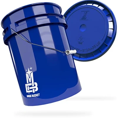 Afbeelding van MAGIC BUCKET Blauwe handwasemmerset met bijpassend emmerdeksel 5 US GALLONEN ca. 20 liter Compatibel Grit Guard, Detail Guardz Dirt Lock, Chemical
