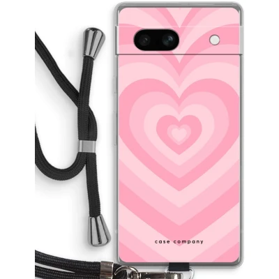 Afbeelding van Case Company® hoesje met Koord geschikt voor Google Pixel 7A Hart Roos Telefoonhoesje Zwart Bescherming aan alle Kanten en Over de Schermrand