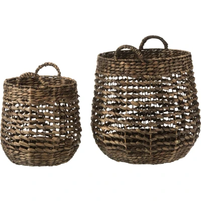 Afbeelding van J Line set van 2 manden waterhyacinth donkerbruin