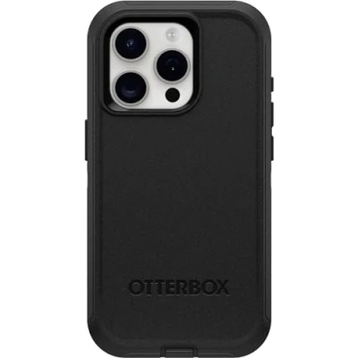 Afbeelding van OtterBox Defender beschermhoes voor iPhone 15 Pro, schokbestendig, valbescherming, extreem robuust, beschermhoes, ondersteunt 5 x meer vallen dan militaire standaard, zwart, levering zonder verpakking