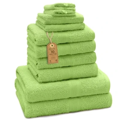 Afbeelding van Green Mark Textilien Set Van 10 Premium Kwaliteit Badhanddoeken, 100% Katoen, Appelgroen