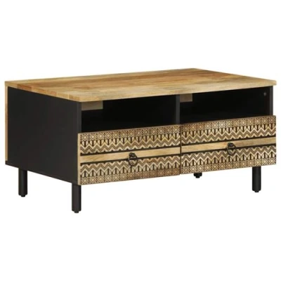 Afbeelding van vidaXL Salontafel 80x54x40 cm massief ruw mangohout zwart