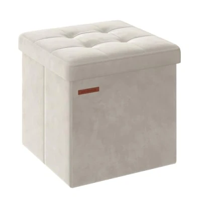 Afbeelding van SONGMICS LSF227W01 zitzak, kleine opvouwbare 38 x cm, opbergdoos, tot 300 kg belastbaar, voor woonkamer, slaapkamer, slaapzaal, crèmewit