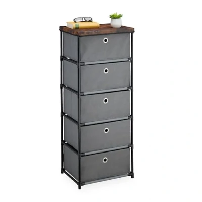 Afbeelding van Relaxdays bijzetkastje met 5 lades 105x43x33 cm industrieel woonkamer slaapkamer grijs bruin