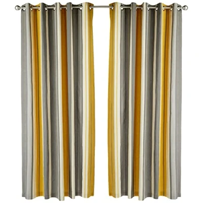 Afbeelding van Fusion Whitworth Stripe Gordijnen met oogjes, 100% katoen, 168 x 229 cm, okerrood
