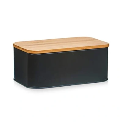 Afbeelding van Zeller Luxe Broodtrommel hout / zwart met deksel 31 cm brooddoos brood bewaardoos