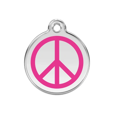 Afbeelding van Peace Hot Pink roestvrijstalen hondenpenning medium/gemiddeld dia. 3 cm RedDingo