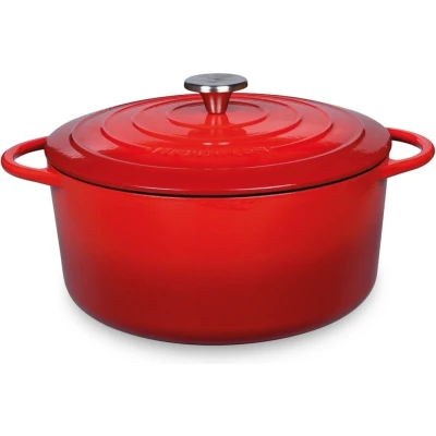 Afbeelding van Küchenprofi Gietijzeren stoofpan met deksel, rood/zwart van binnen, 28 cm, braadpan, geëmailleerd, voor alle warmtebronnen (inclusief inductie, stoofpot,