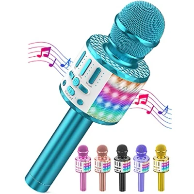 Afbeelding van karaoke microfoon, led draadloze bluetooth microfoon voor zingen met luidspreker, speelgoed kinderen, thuis, machine, draagbare KTV luidsprekerrecorder Android/iPhone/iPad/pc