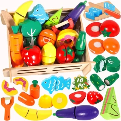 Afbeelding van MULEVIP keukenaccessoires voor kinderen, houten keukenaccessoires, keukenspeelgoed het snijden van fruit, groenten, houtvoedsel, accessoires
