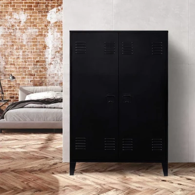 Image de Armoire basse ESTER 2 portes métal noir design industriel