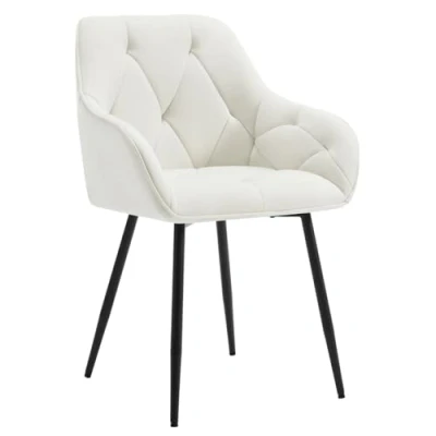 Afbeelding van WOLTU EZS02cm 1 Eetkamerstoel, gestoffeerde keukenstoel met rugleuning, armleuningen, metalen poten, ergonomische stoel voor woonkamer, kantoor, kaptafel, fluweel, crème