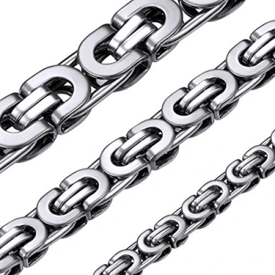 Afbeelding van ChainsHouse Herenketting, roestvrij staal, Cubaanse ketting, pantserketting, grof, Byzantijns, jongens, sieraden, cadeau, punk [staal/zwart/goud] [lengte: 46/51/55/61/66/71/76 cm][breedte: 6/8/10 mm]