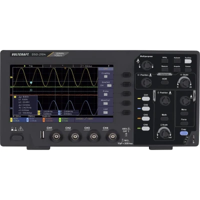 Afbeelding van VOLTCRAFT DSO 2104 Digitale oscilloscoop 100 MHz 4 kanaals 1 GSa/s 80 kpts 8 Bit Digitaal geheugen (DSO) stuk(s)