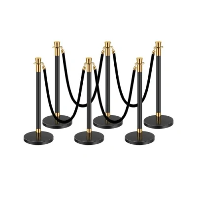 Image de VEVOR Poteau de guidage barrière sécurité 6 pcs noirs avec 4 cordes velours