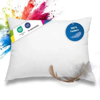 Afbeelding van Verenkussen 100% veren 40x60 cm 600g OekoTex kussen vulkussen overtrek katoen wit I binnenkussen / kussenvulling hoofdkussen (vele maten)