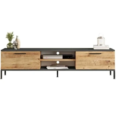Afbeelding van Locelso TV meubel 100% Melamine Gecoat 18mm 160cm breed Atlantic Pine Antraciet