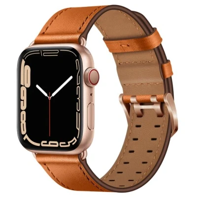 Afbeelding van Apple Watch Leren band met twin gesp Lichtbruin rosé Geschikt voor 38mm / 40mm 41mm 42mm