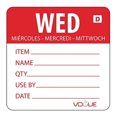 Afbeelding van Oplosbare voedseletiketten daglabels woensdag/rood Vogue, 250 stuks