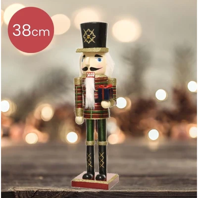 Afbeelding van Notenkraker groen rood met cadeautje 38CM