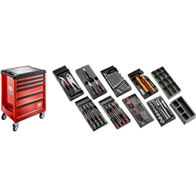 Image de FACOM CM.118 Chariot à outils rouge avec 6 tiroirs (3 remplis) 118 pcs
