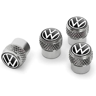 Afbeelding van Volkswagen 000071215D ventieldoppen met VW logo voor ventielen van rubber en messing zilver