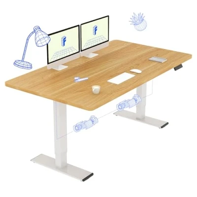 Afbeelding van FLEXISPOT Bureau Assis Debout 140x70 avec 2 Moteurs Puissants, Réglable en Hauteur, Capacité de Charge 120kg, Électrique Fonction Mémoire (Cadre Blanc+Plateau Érable)