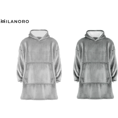 Afbeelding van Milanoro Hoodie Deken Lichtgrijs Warm en Comfortabel Met Mouwen Zak
