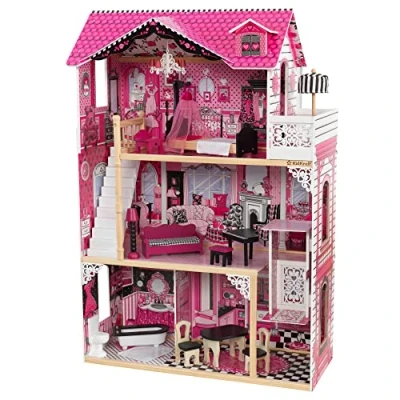 Afbeelding van KidKraft Amelia houten huis met meubels en accessoires 3 spelniveaus voor poppen van 30 cm, 65093, roze