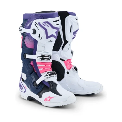 Afbeelding van Alpinestars Tech 10 Crosslaarzen Wit / Violet Marineblauw Blauw Fluor Roze maat 8 = 42