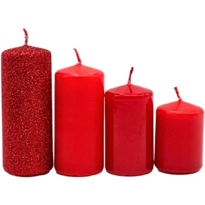 Afbeelding van Niveau stompkaarsen voor adventskrans, 4 stuks, rood, ongeparfumeerd, maten, hoogte 5 10 cm, diameter 280 g