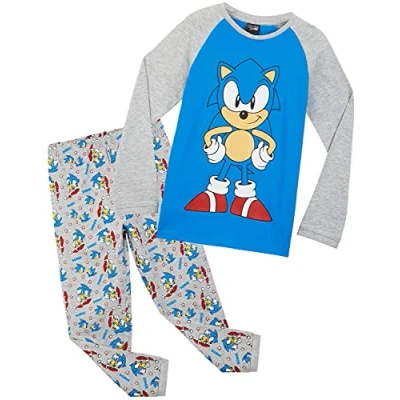Afbeelding van Sonic The Hedgehog Pyjama voor jongens, pyjamasets jongens kinderen en jongeren, gamer, 4 14 jaar, Blauw/Grijs