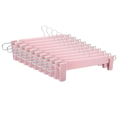 Afbeelding van Tekenewbse 10 stuks ruimtebesparende broekhangers, broekkleerhangers met 2 verstelbare clips, ruimtebesparend, antislip, 360 draaibare haken voor rokken, broeken en