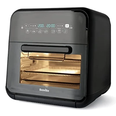 Afbeelding van Breville Halo Rotisserie airfryer, extra grote digitale luchtfriteuse, 10 liter, voor frituren, bakken en dehydrateren, 2000 W, laag verbruik, zwart grijs [VDF127X]
