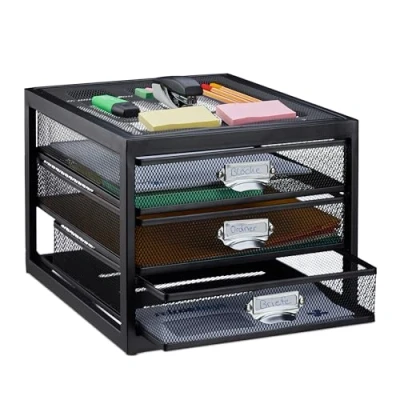 Afbeelding van Relaxdays Ladenbox brievenbak opbergsysteem ladenblok op bureau 3 lades A4 zwart