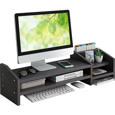 Afbeelding van Fleau Home Monitor Verhoger met Lade Laptop Standaard Laptopverhoger Bureau Organizer Verhoging Hout Zwart