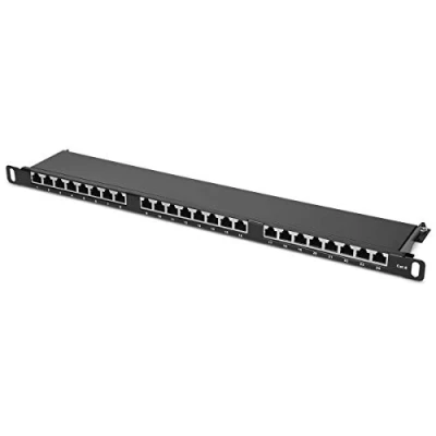 Afbeelding van kwmobile 24 poorts 0,5U patchpaneel Cat 6 distributiepaneel 19&quot; patchpanel met aardingskabel Afgeschermd Inclusief montageset