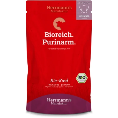 Afbeelding van Herrmann&#039;s Bio Sensitive Purinearm Honden Natvoer Rund met Wortelen 150 g