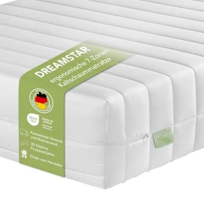 Afbeelding van DREAMSTAR Easy Flex orthopedisch koudschuimmatras met 7 zones, Oeko Tex gecertificeerd, hardheidsgraad 2 en 3 (H2 H3), oprolbaar, 21 cm, Made in EU, 120 x 200 cm