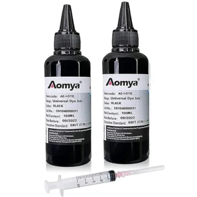 Afbeelding van Aomya Set van 2 zwarte 100 mlx2 navulflessen universele kleurinkt voor HP Canon Epson Brother Lexmark navulbare cartridges CISS System met 1 gratis spuit
