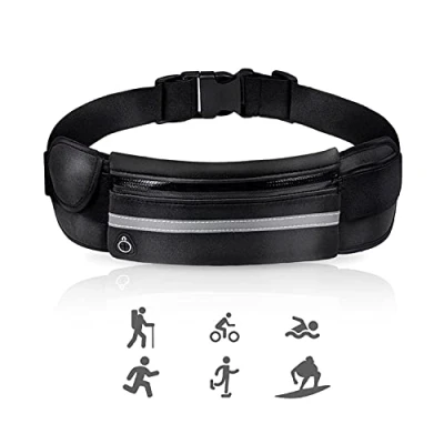 Afbeelding van Heuptas voor sport, loopriem, waterdicht, hardloopriem, hardlooptas, verstelbaar, contant geld, bankbiljetten, mobiele telefoon, geschikt klimmen, fietsen, joggen (zwart), zwart,