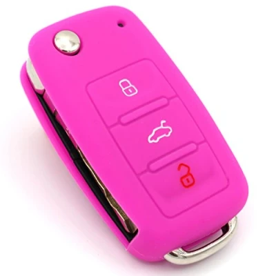Afbeelding van Finest Folia Beschermhoes voor autosleutels, siliconen, 3 knoppen, neonroze