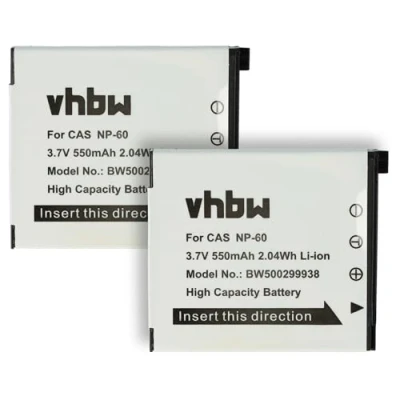 Afbeelding van vhbw 2 stuks batterijen compatibel met Casio Exilim EX FS10, S10, S12, Z20, Z21, Z25, Z29 digitale camera (550 mAh, 3,6 V, Li Ion)